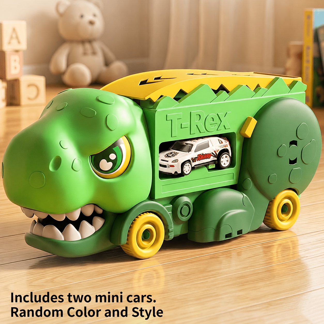 TEMU Camion trasportatore Inosaur con rampa deformabile, pista porta auto , pista da scorrevole, giocattolo per bambini, ragazzi e ragazze, due mini