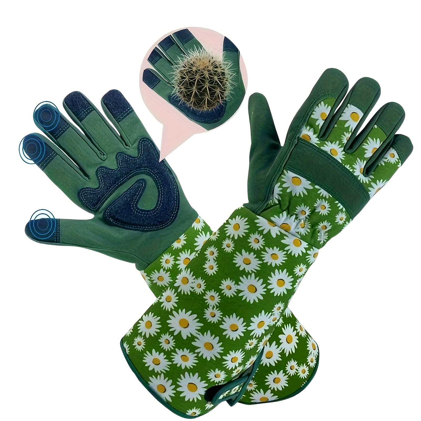 TEMU 1 Pair Thorn Proof Gardening Gloves, Polyester Material, Lead & Latex Free, Touch Screen Compatible, Breathable With Reinforced Fingertips &