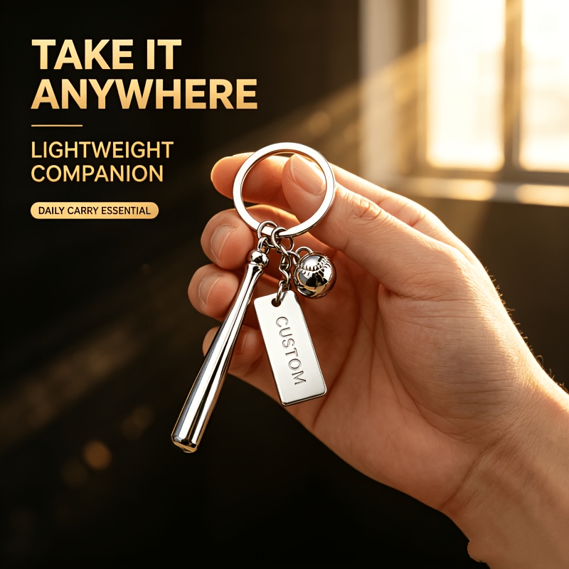 TEMU [laser Customization] Metal Baseball Bat Keychain, Laser Engravable Diy Custom Pendant, Bag Car Key Accessory, Western Christmas Thanksgiving