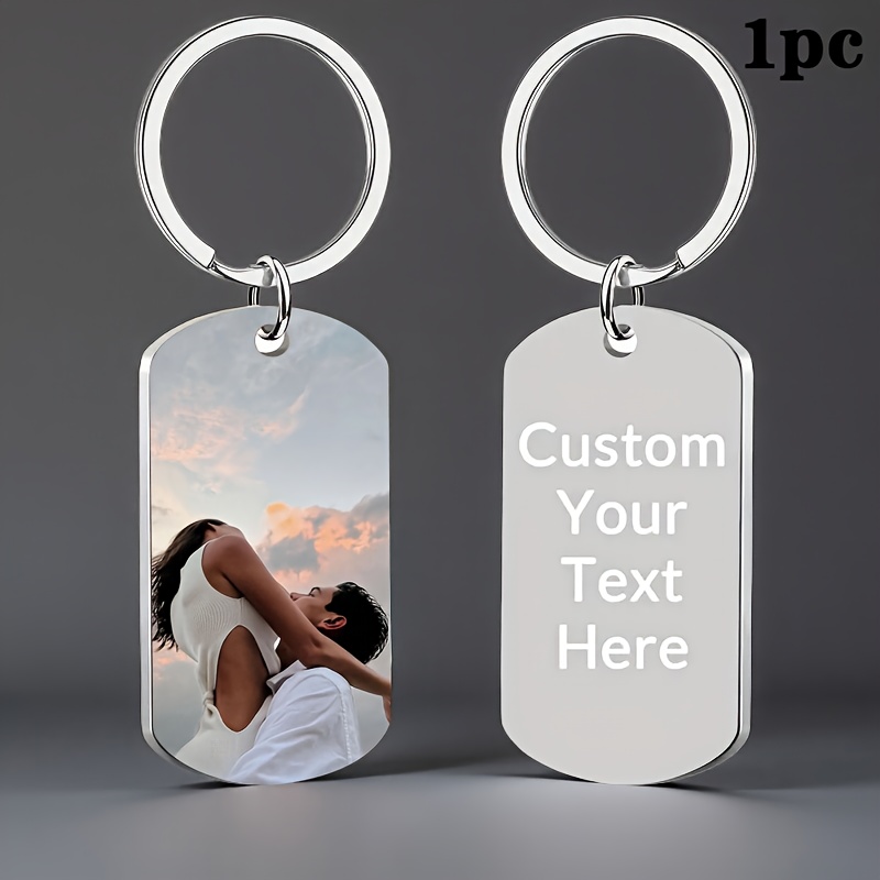 item picture custom silvery stainless steel keychain pendant personalized design with double sided image text unique gift for men