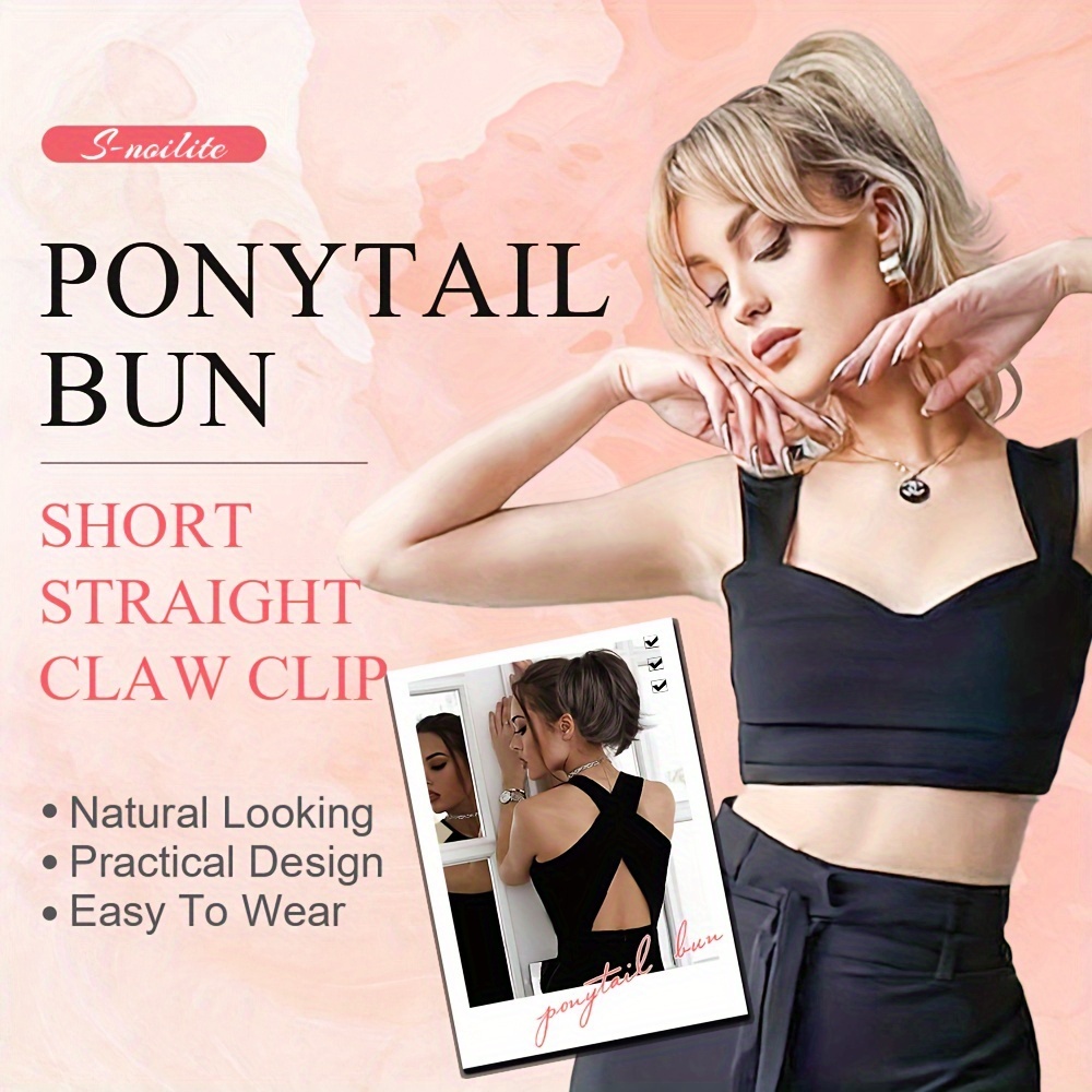 ponytail extension 12in 30cm short claw clip on pony tails hair extensions for women girls synthetic highlight soft fully natural straight bun hair piece   ponytails hairpiece fluffy   daily use details 0