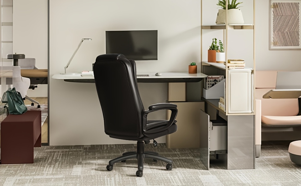 Home Office Desk Chair, 400LBS Big And Tall Managerial Executive Chair, High Back Computer Chair Gaming Chair, Ergonomic Adjustable Height Faux Leather Chair With Cushions Armrest, Heavy Duty Chair With Comfy Lumbar Support