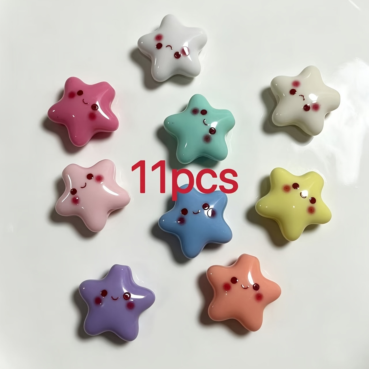 TEMU 11pcs Acrylic Mixed Color Large Hole Beads, Random Mixed Colors, Love Heart Five-pointed Star Beads, Printing , Used For Beading, Hair Ropes,