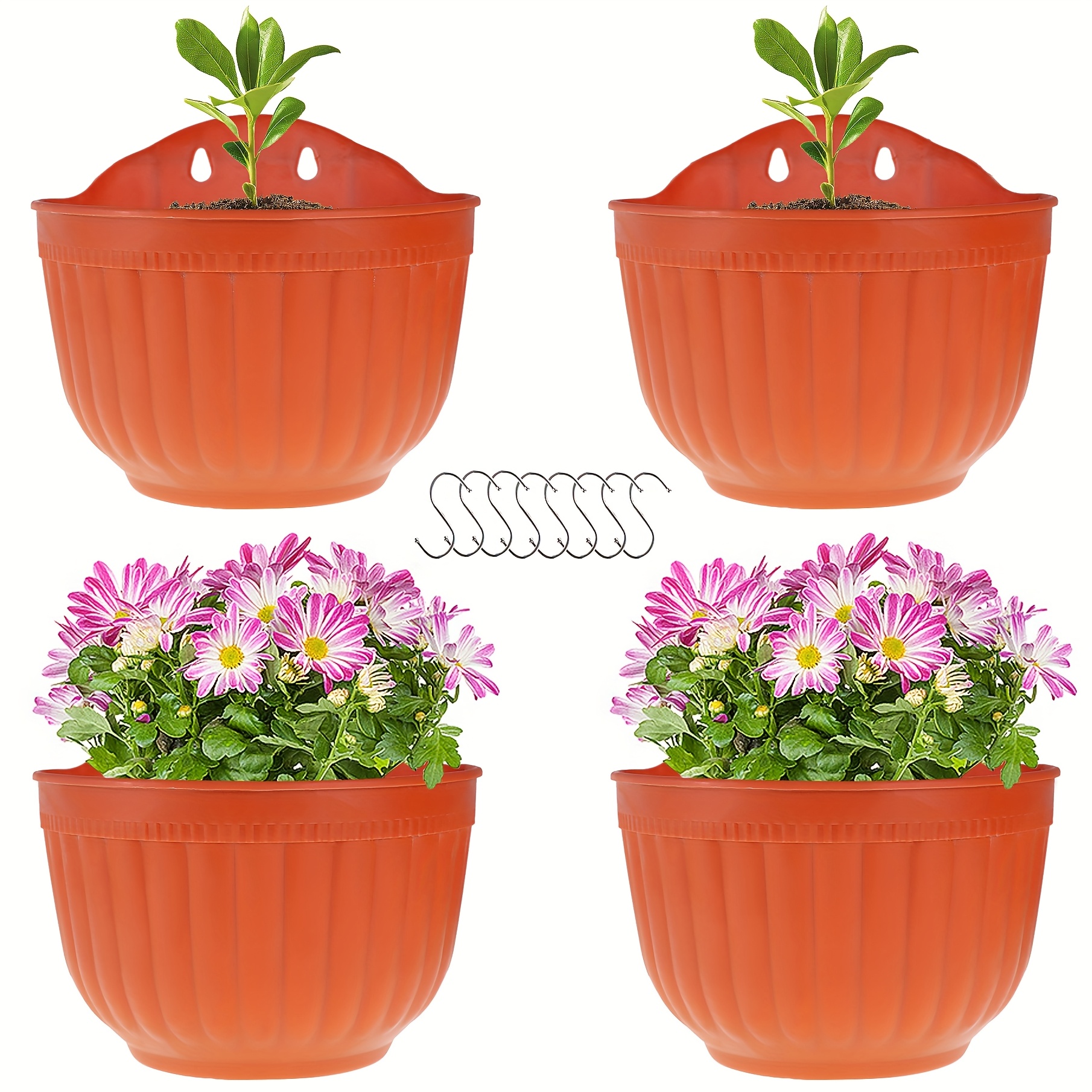 4pcs Resin Wall Hanging Planter 8.1 Inch Plants Basket Half Round Flower Holder Planter Pot With S Hooks Flower Pot…: retailer-supplied image