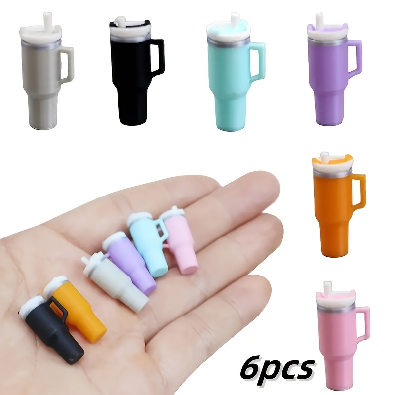 

6-pack Miniature Thermal Cups With Straw, Dollhouse Scale Plastic Drinkware, Diy Micro Model Food Scene Accessories