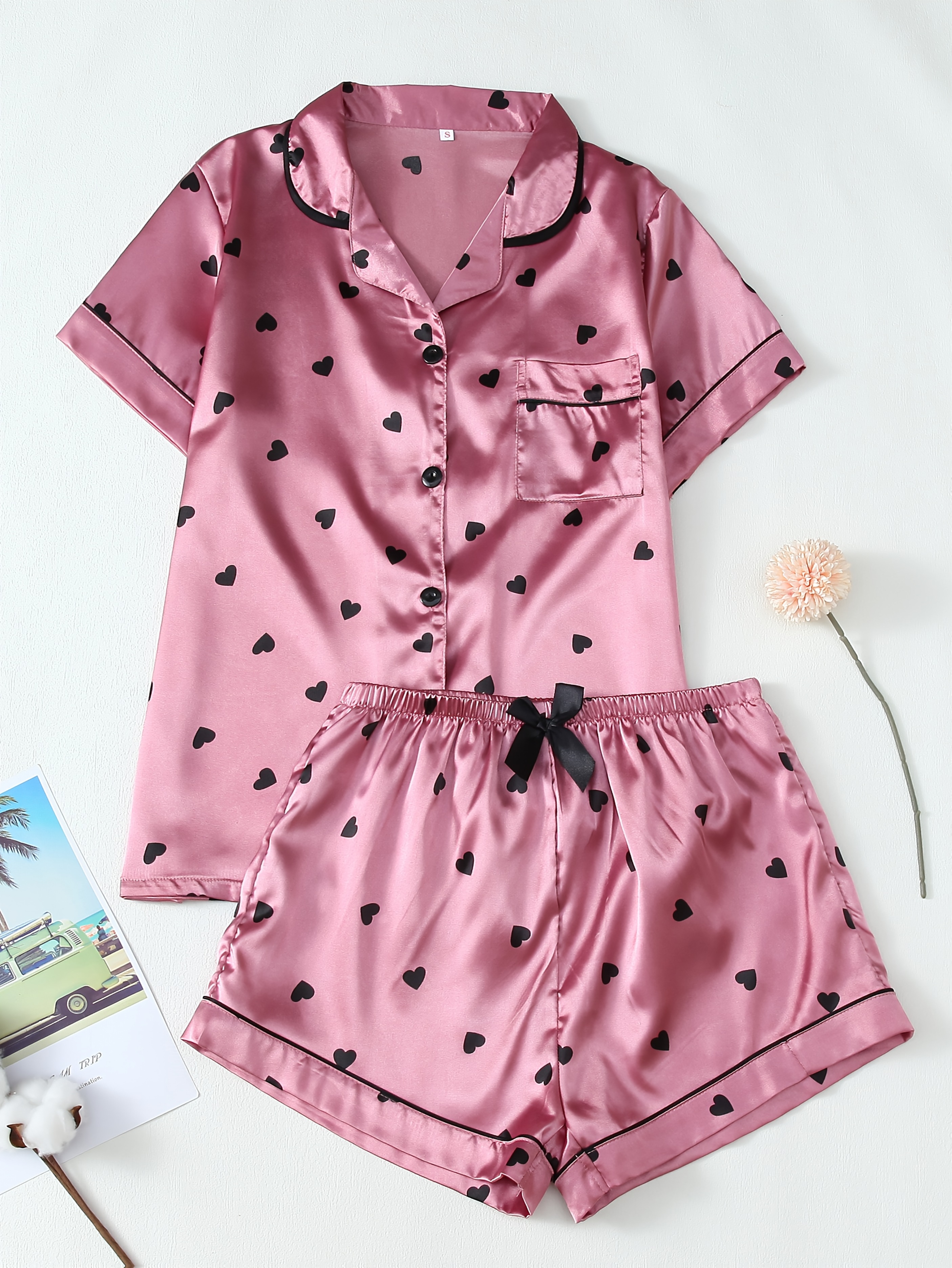 conjunto pijama manga corta estampado rosa Temu Peru