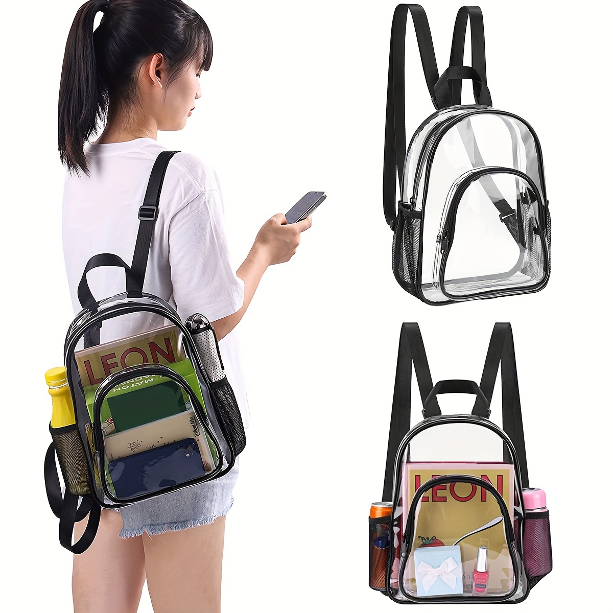 

Pvc Transparent Backpack Clear Small Backpack Durable Backpack Portable Lightweight Mini Cute Clear Bag Fashion Daypack 30.5×24×10cm For Work Outdoor Sports Event Concerts School