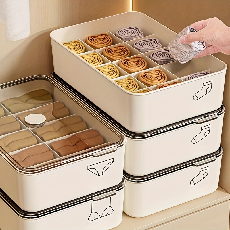 Cajas de almacenamiento para ropa interior de plástico, sostenes y  calcetines, disponibles en conjuntos de o 6, con 10 o 15 compartimentos