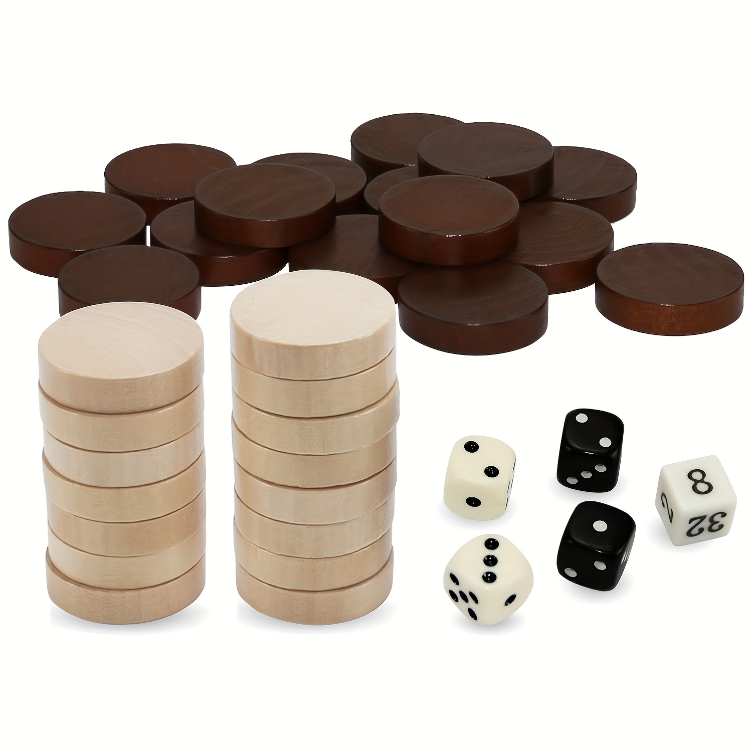 A Set Of Solid Wood Backgammon Pieces, Ideal For Board Games During Halloween, Christmas, Thanksgiving, And New Year