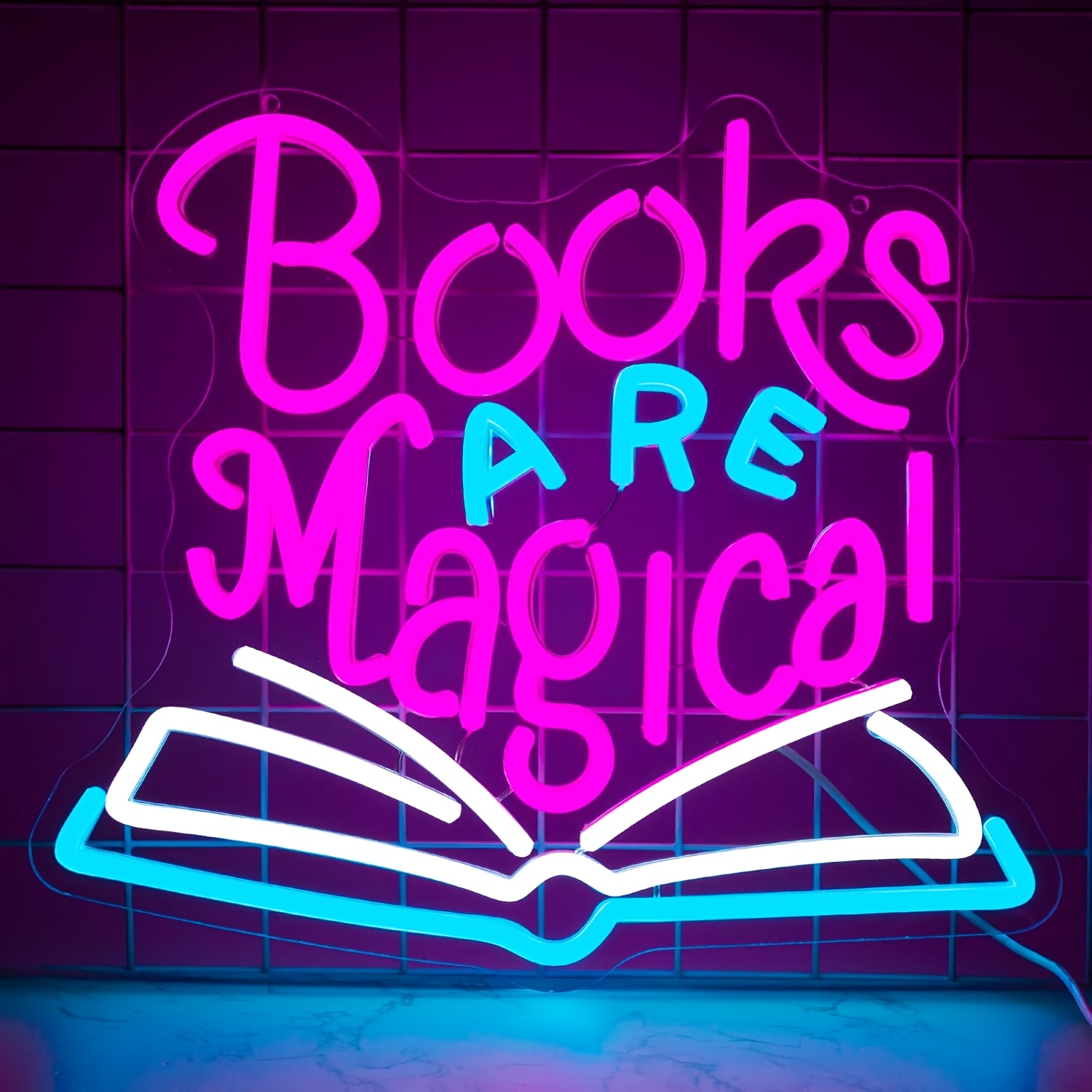 TEMU Books Are Magical Neon Sign, Neon Signs For Wall Decor, Dimmable Led Signs For Bedroom, Light Up Signs For Classroom Reading Room Book Party