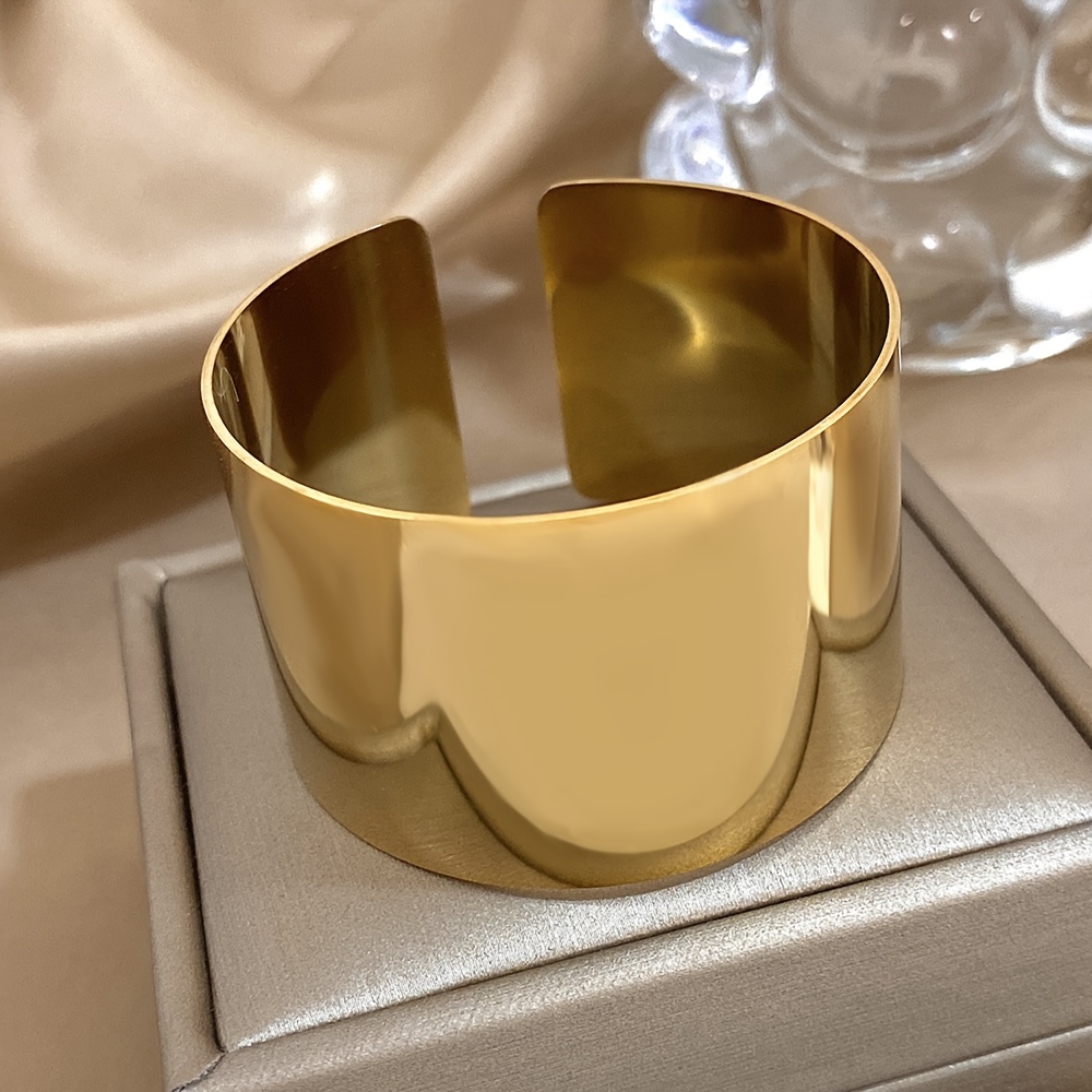 

Fashion Wide Hinged Cuff - Unisex Chunky Bangle - 14k Gold Plated Stainless Steel Glossy Statement Cuff Jewelry