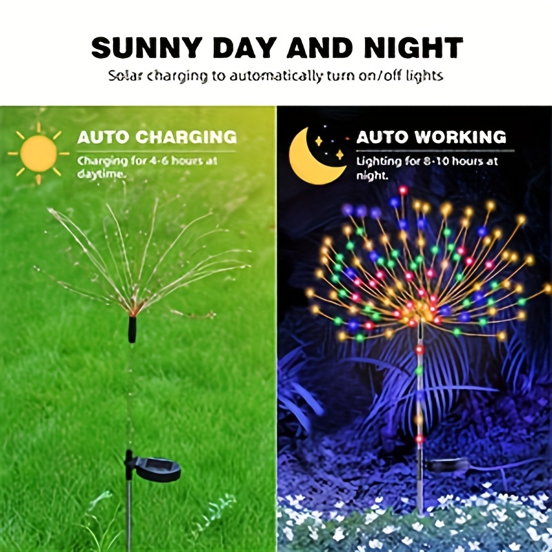 2 packs outdoor solar firework lights decoration for   gardens courtyards parties weddings holidays christmas decor solar ground lights lawn lights halloween decoration lights ambient lighting saving lighting Product details 4