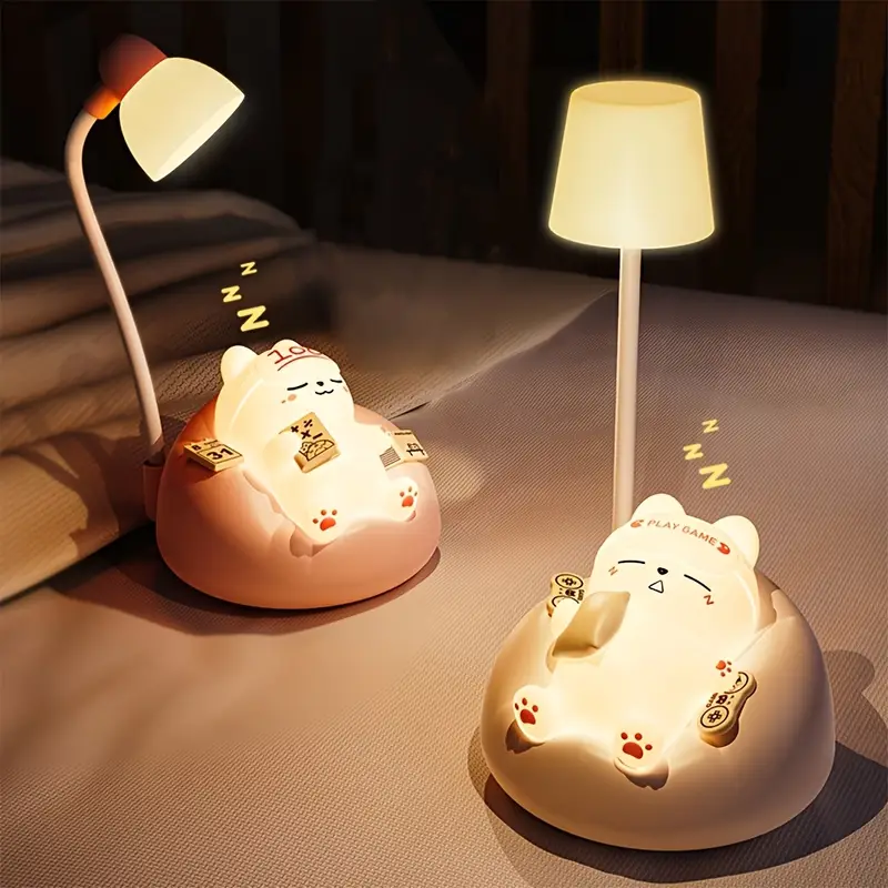 1pc lihangstar soft cat night light usb rechargeable 3 level brightness pat lamp bedroom bedside office decor stress relieving led table light with cute cartoon design ideal holiday gift led lights for bedroom Product details 2