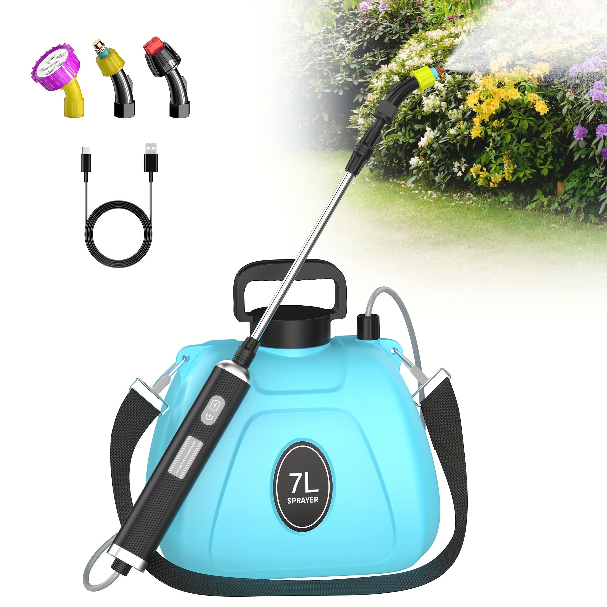 

7l Electric Sprayer With 3 Mist Nozzles, Rechargeable 1.85 Gallon Backpack- Sprayer, Adjustable Shoulder Strap, Retractable Wand - Ideal For Lawn And Garden Maintenance, Water Sprayer