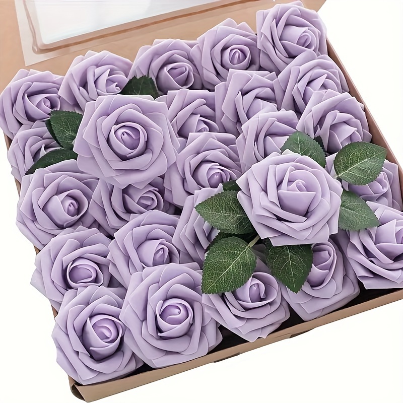 

25pcs Vibrant Light Purple Artificial Roses - Diy Wedding Bouquets, Decorations, And More!