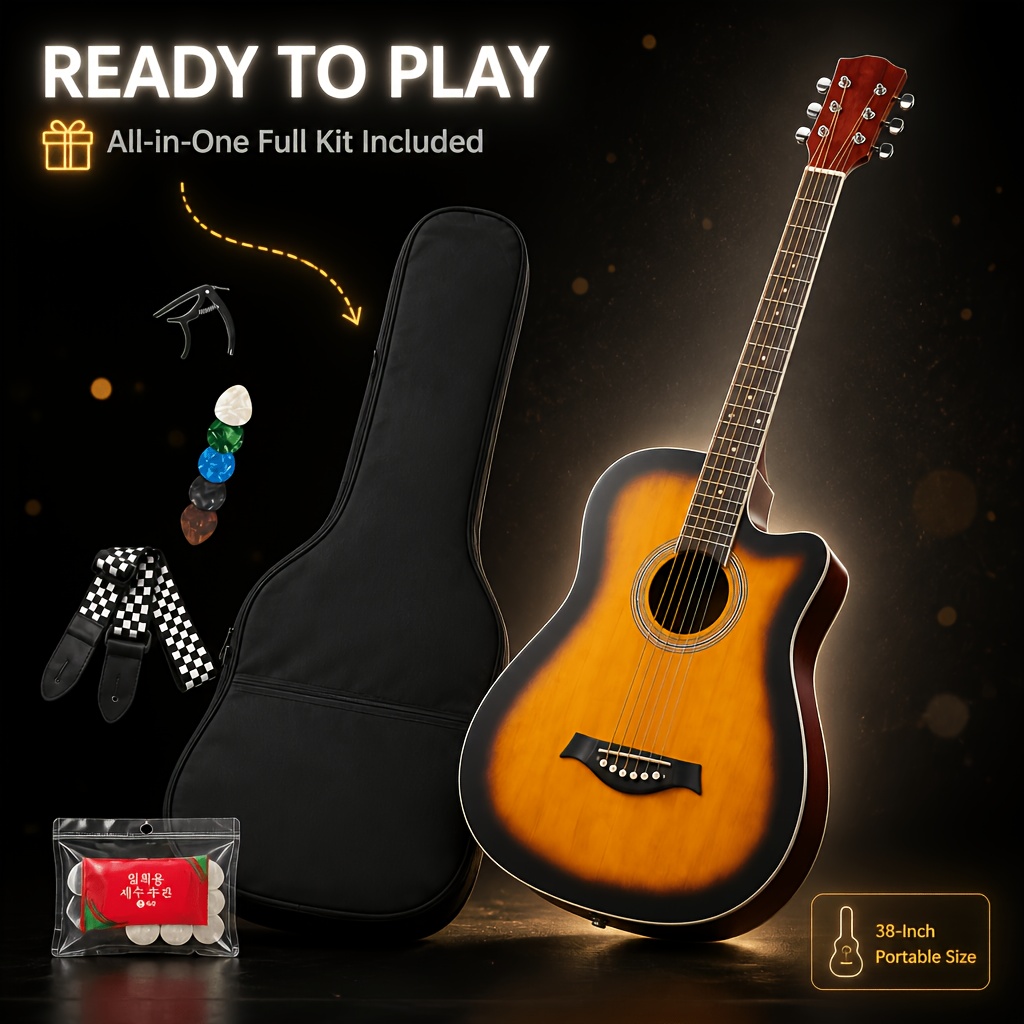 38 Inch Basswood Acoustic Guitar, with Compressed Towel, 5 Matte... product image 10