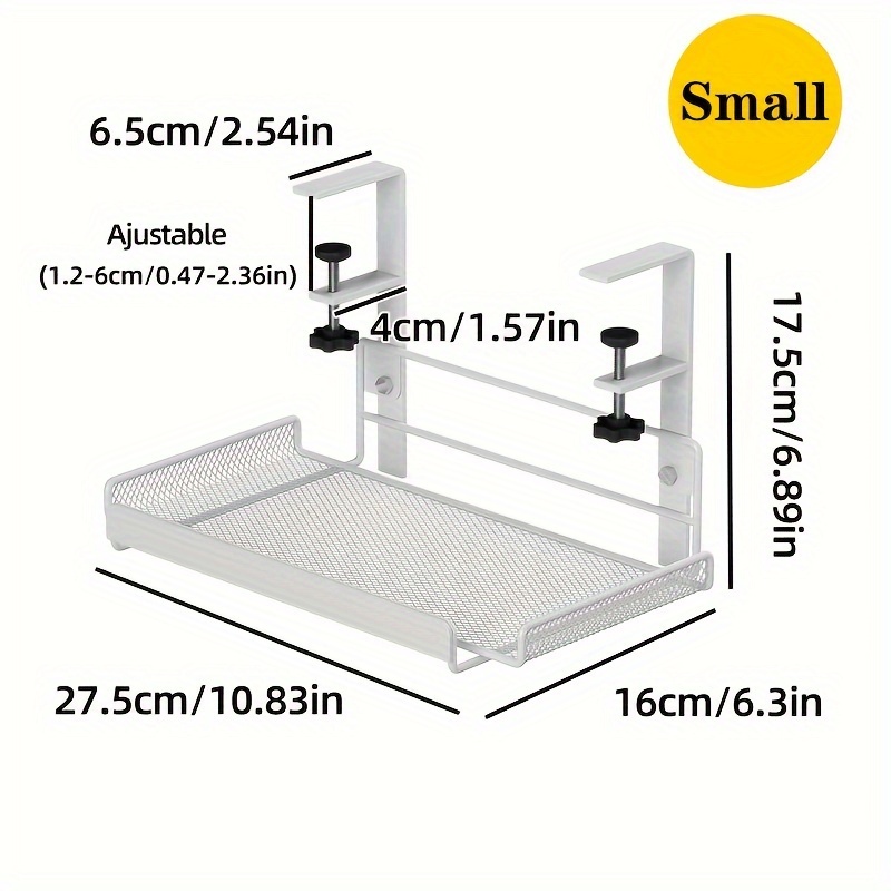 TEMU Organisateur de Rangement Sous-Bureau - Étagère en Fer Finition Peinture Perçage pour Bureaux, Rectangulaire