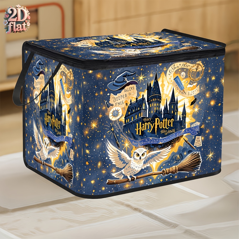 TEMU Wb Harry Potter Large Foldable Storage Basket With Lid - Iconic Wb & Harry Potter Characters Suitable For Clothes,, Books, Polypropylene Box,