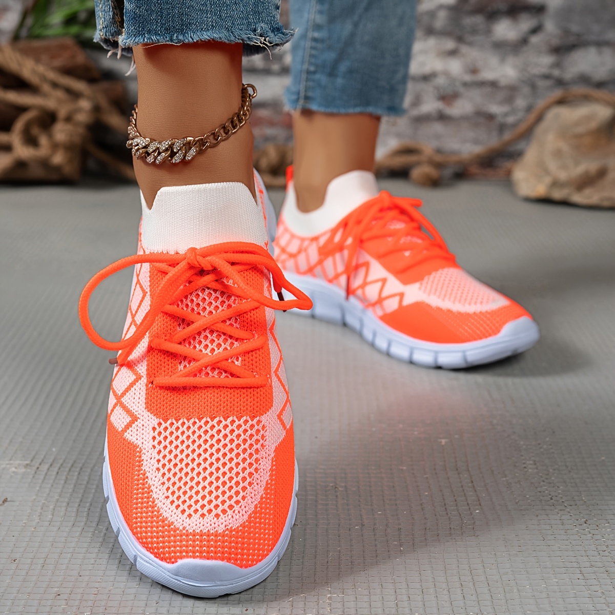 damen freizeit sport sneakers lebendige orange weiß Temu Germany - Main Image