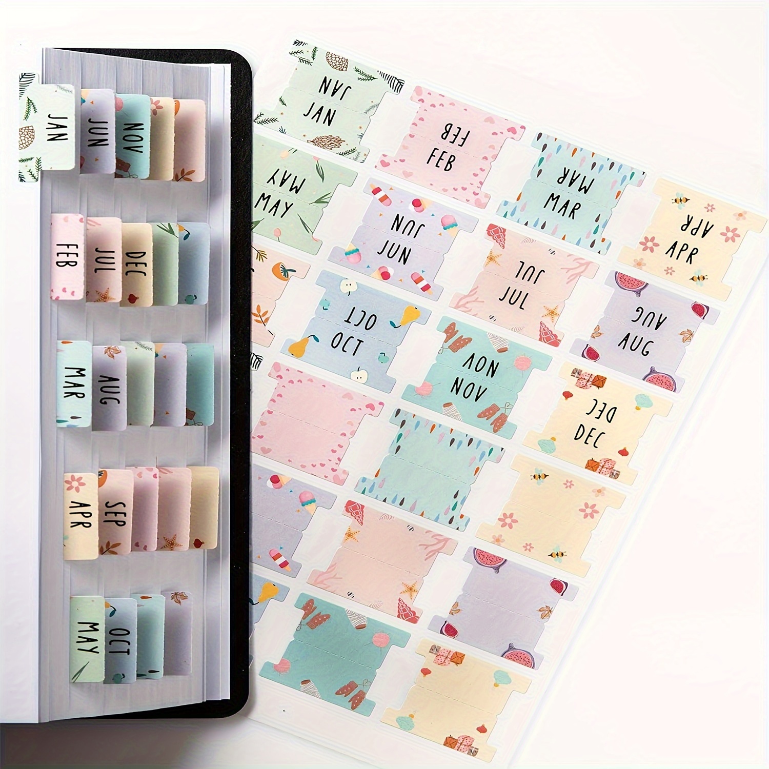 Image of 24 Sticky Monthly Planner Monthly Labels, Notebook Peeling And Pasting Labels (12 Month Labels And 8 Blank Labels), Calendar Monthly Label Stickers/dividers Planning Labels For Journals And Notebooks