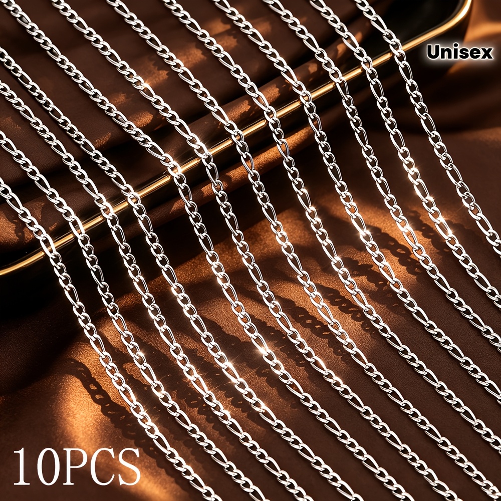 TEMU Lot de 10 Figaro classiques réglables en acier inoxydable de haute qualité, 3,0 mm, avec chaîne d'extension de 5 cm, unisexe, résistant à la