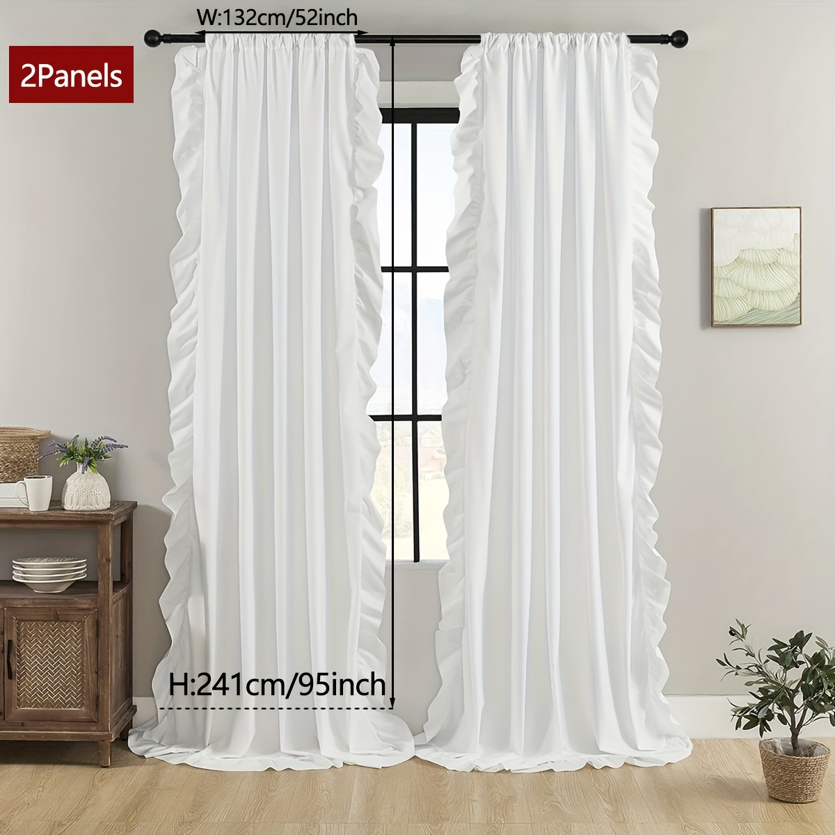 Image of 2 Panels French Romantic Semi-blackout Curtains, White Light Luxury Bay Window Balcony Curtains Living Room Bedroom Decorative Curtains