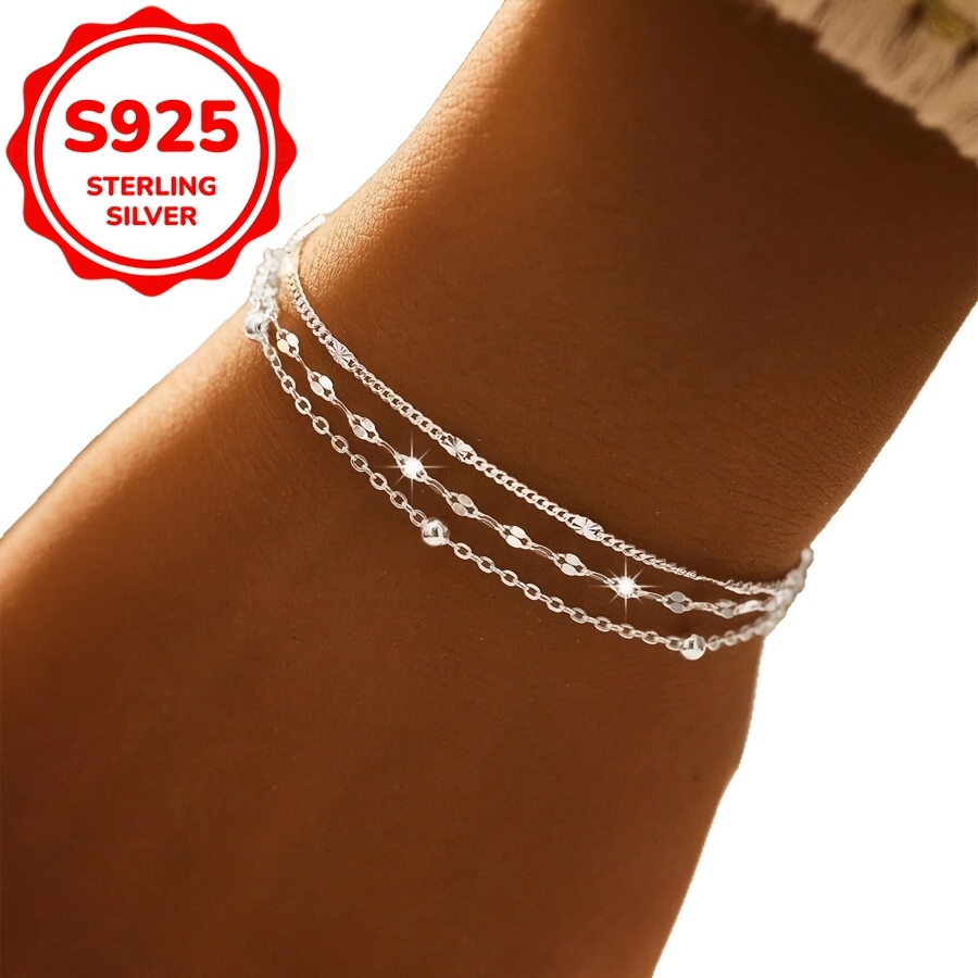 Women's S925 Sterling Silver Lip Chain Stackable Bracelet