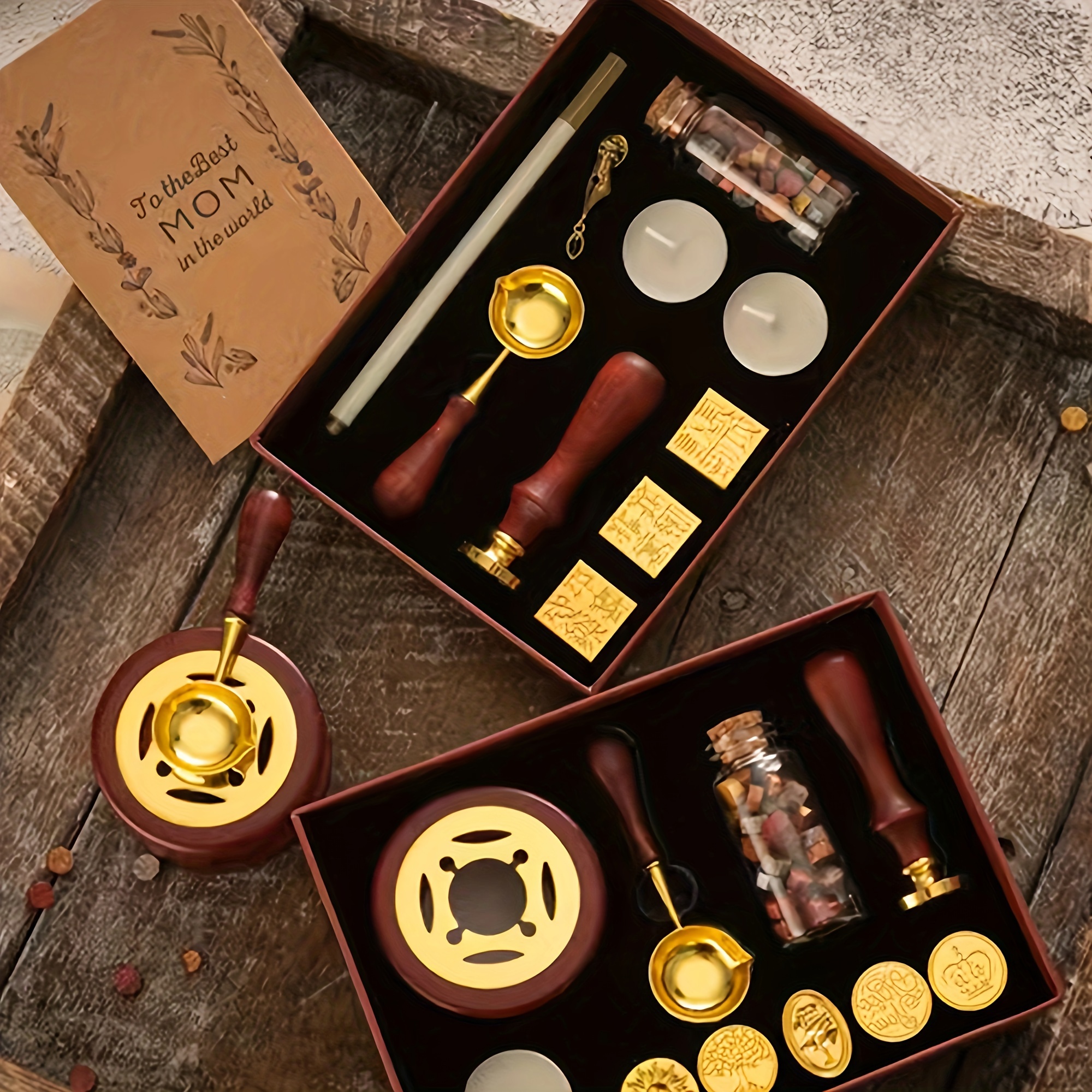 

Vintage Wax Seal Stamp Set With Metal Handle, 1pc Elk Design Gift Box Kit With Wax Furnace & Assorted Sealing Coins