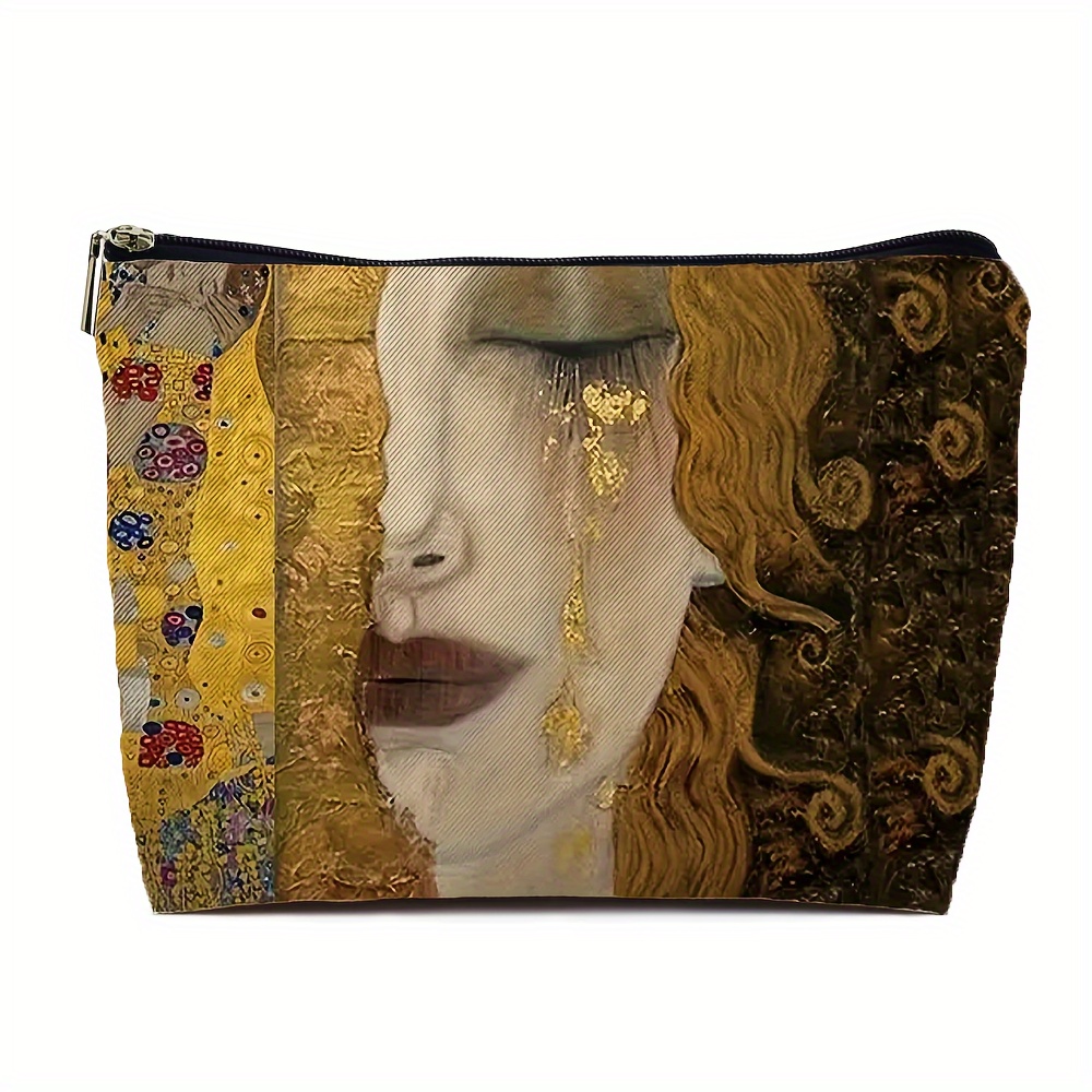 

1pc - Oil Painting Printed Makeup Bag, Reusable Cosmetic , For , , And