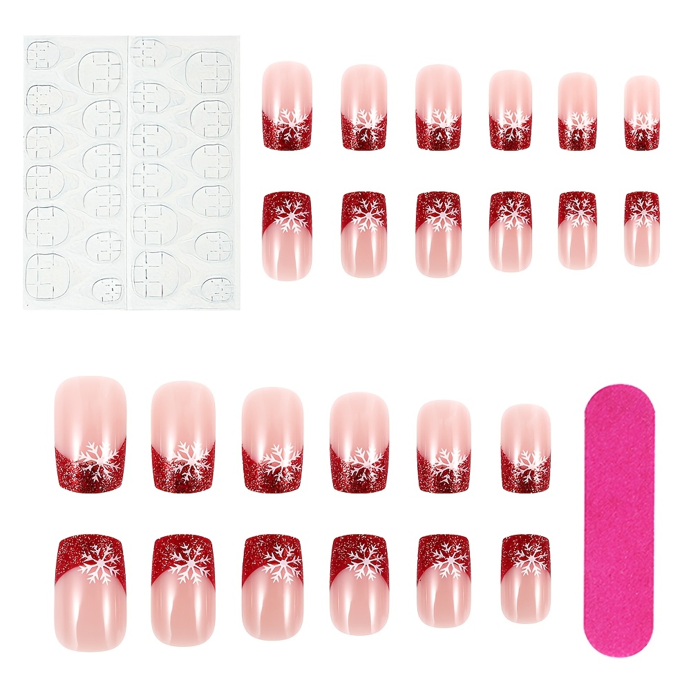 TEMU Set da 24 pezzi di unghie finte corte quadrate rosse a pressione, design sfumato con glitter a di , unghie eleganti e rimovibili e indossabili,