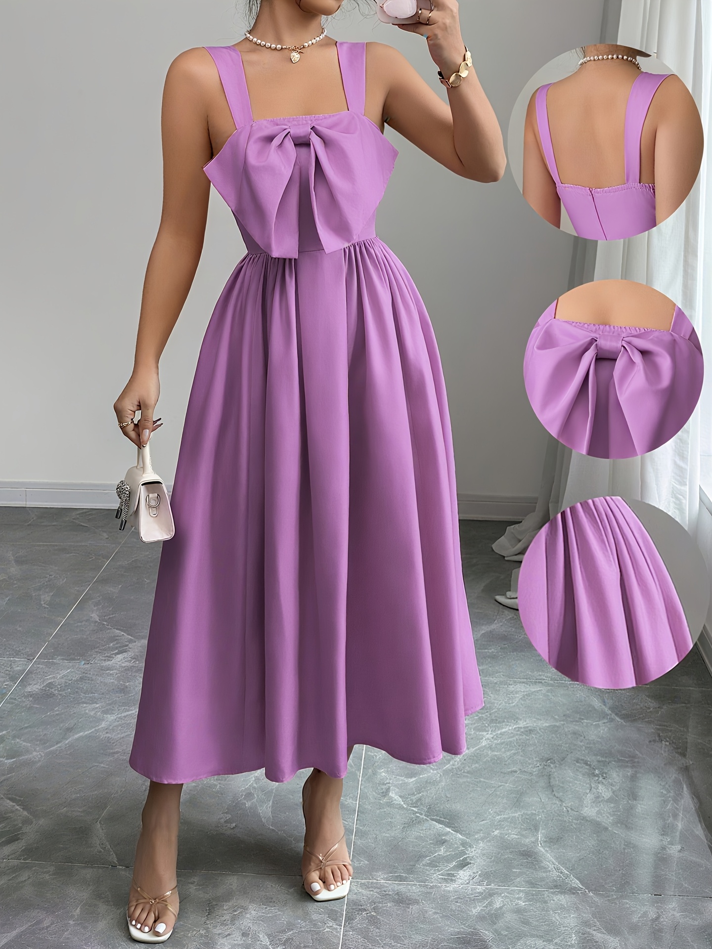 yy0306034 2025 new lavender a line dress square neck bow - Temu
