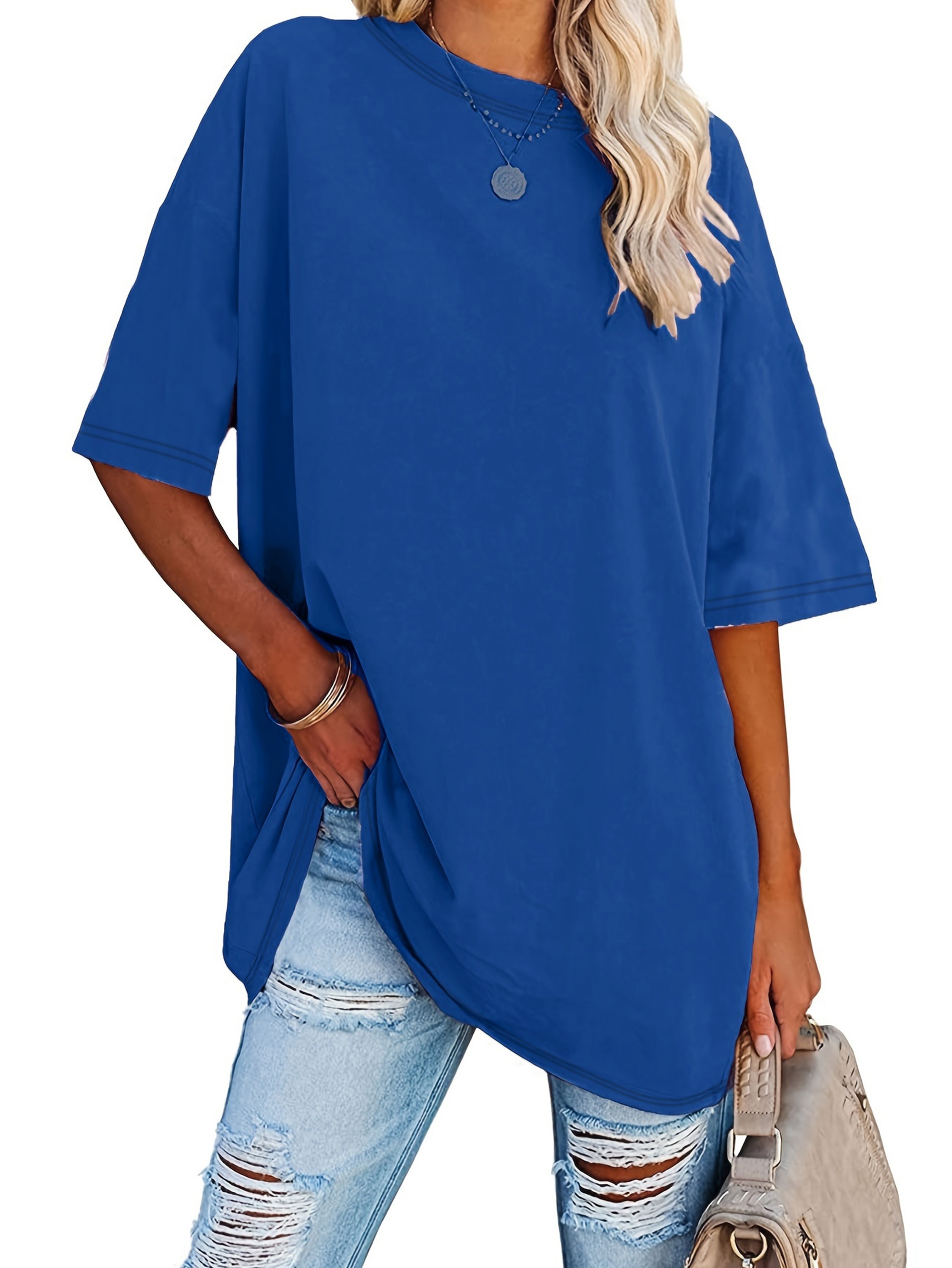 Plus Size Solid Simple T-Shirt, Casual Crew Neck Short Sleeve T-Shirt, Women's Plus Size?Clothing