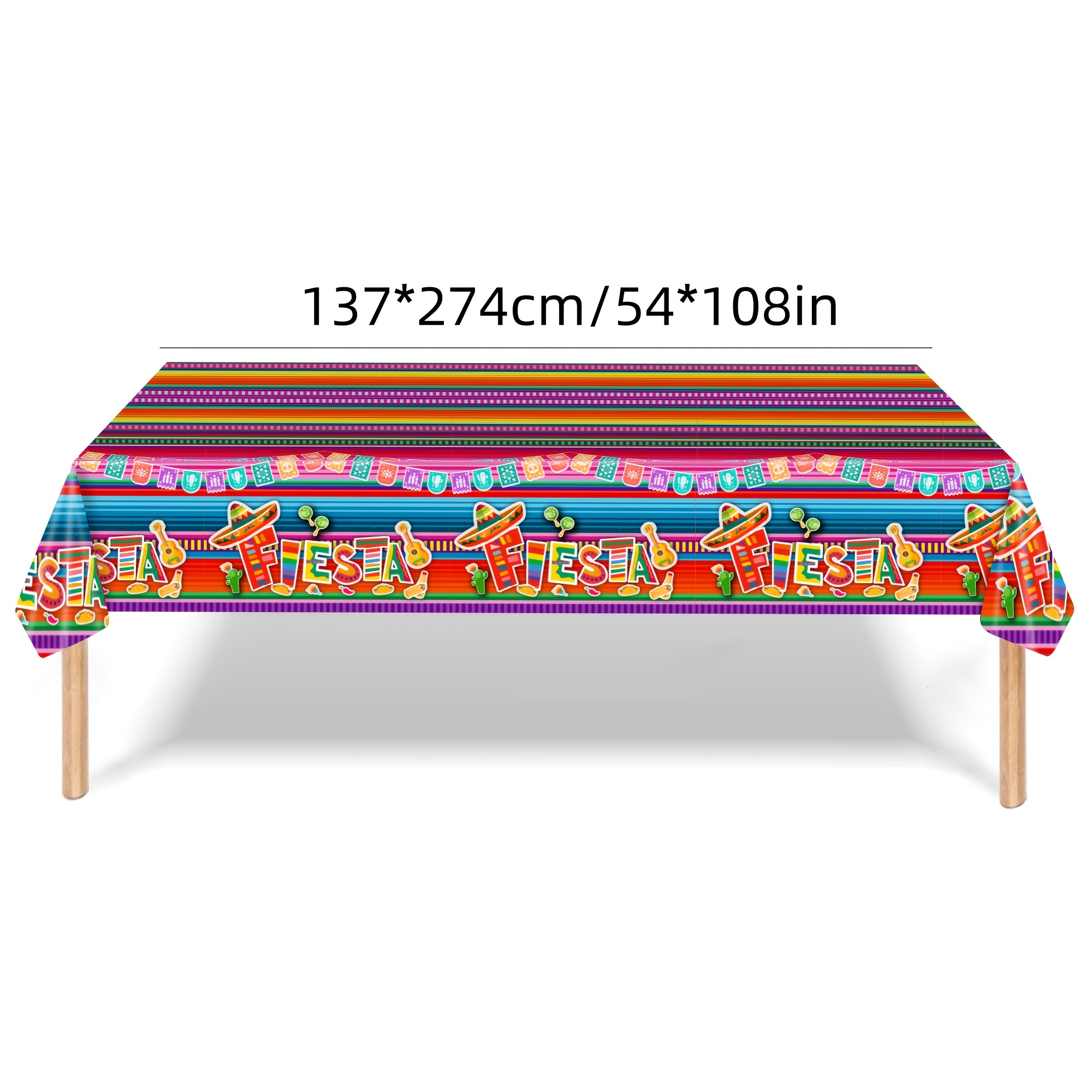 TEMU 1pc Disposable Plastic For Mexican Tablecloth, 54 X 108 Inches For Mexican Striped Party Tablecloth, Suitable For Mexican Wedding Birthday Party