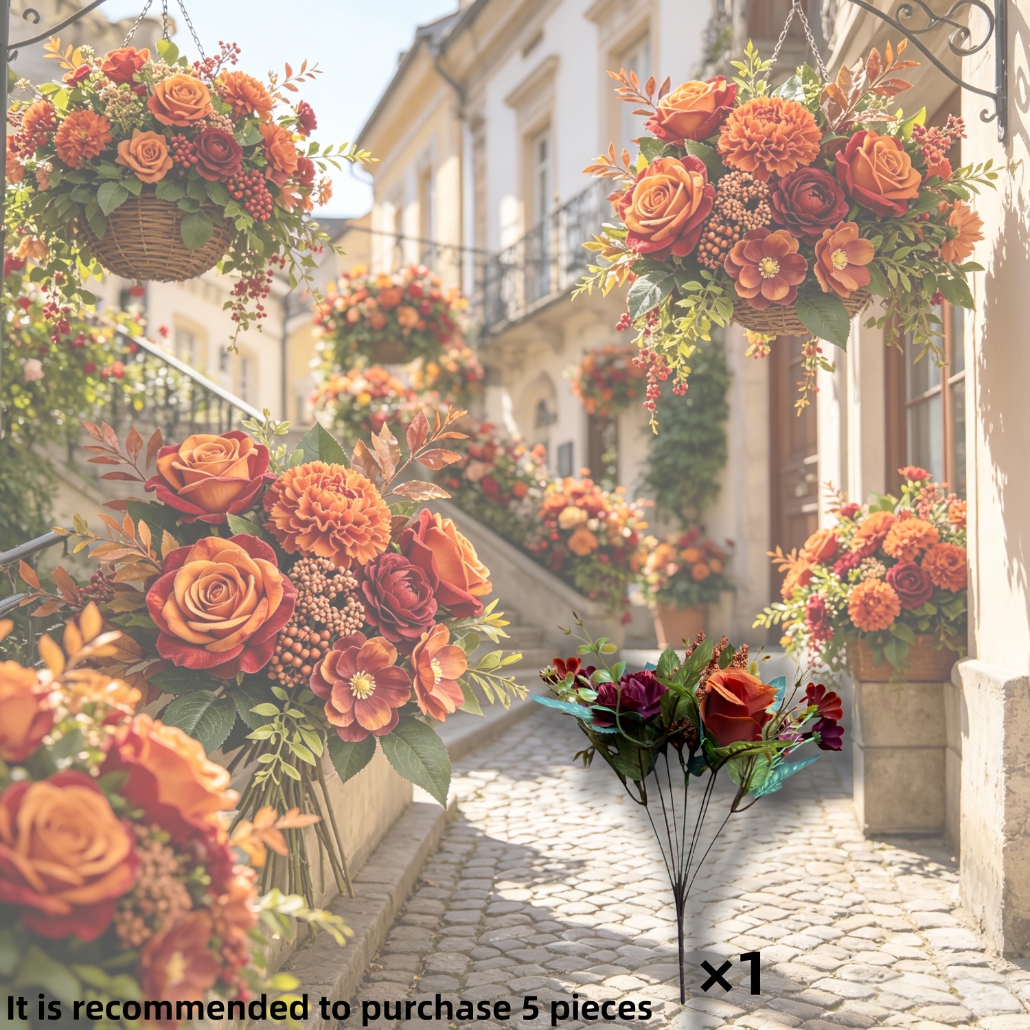 TEMU Rose + de May + Eucalyptus + Série de Couleurs d'Automne - Fleurs Artificielles - 1 pièce - Convient pour la Décoration Intérieure - Décoration