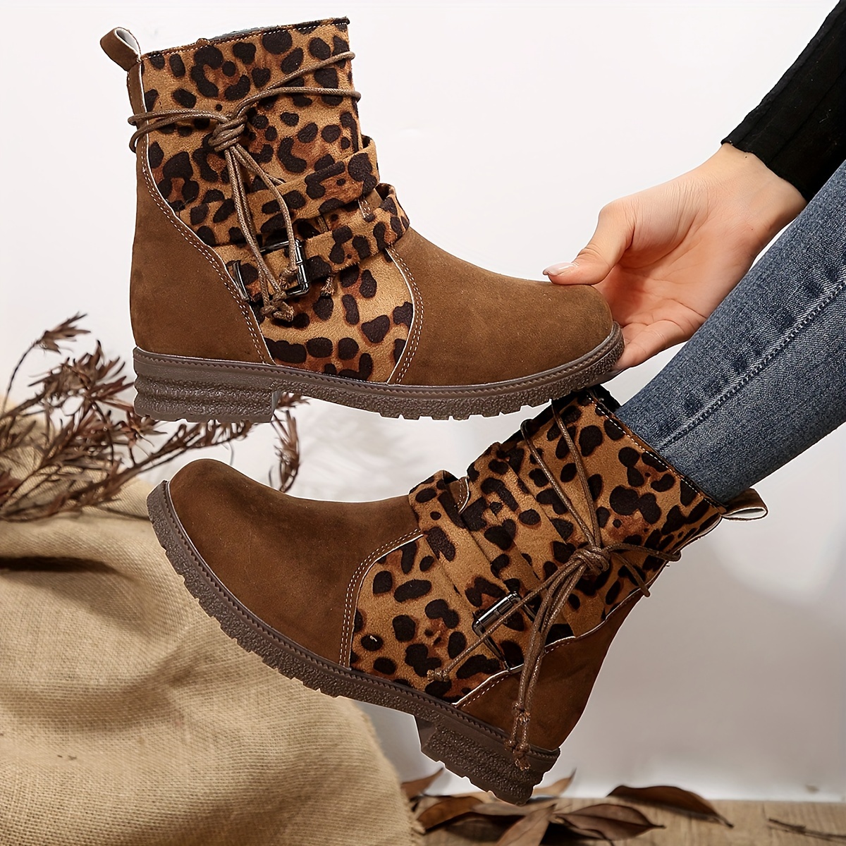 

Women's Leopard Print Boots, Side Zipper Pull On Trendy Chunky Heel Boots, Round Toe Versatile Boots