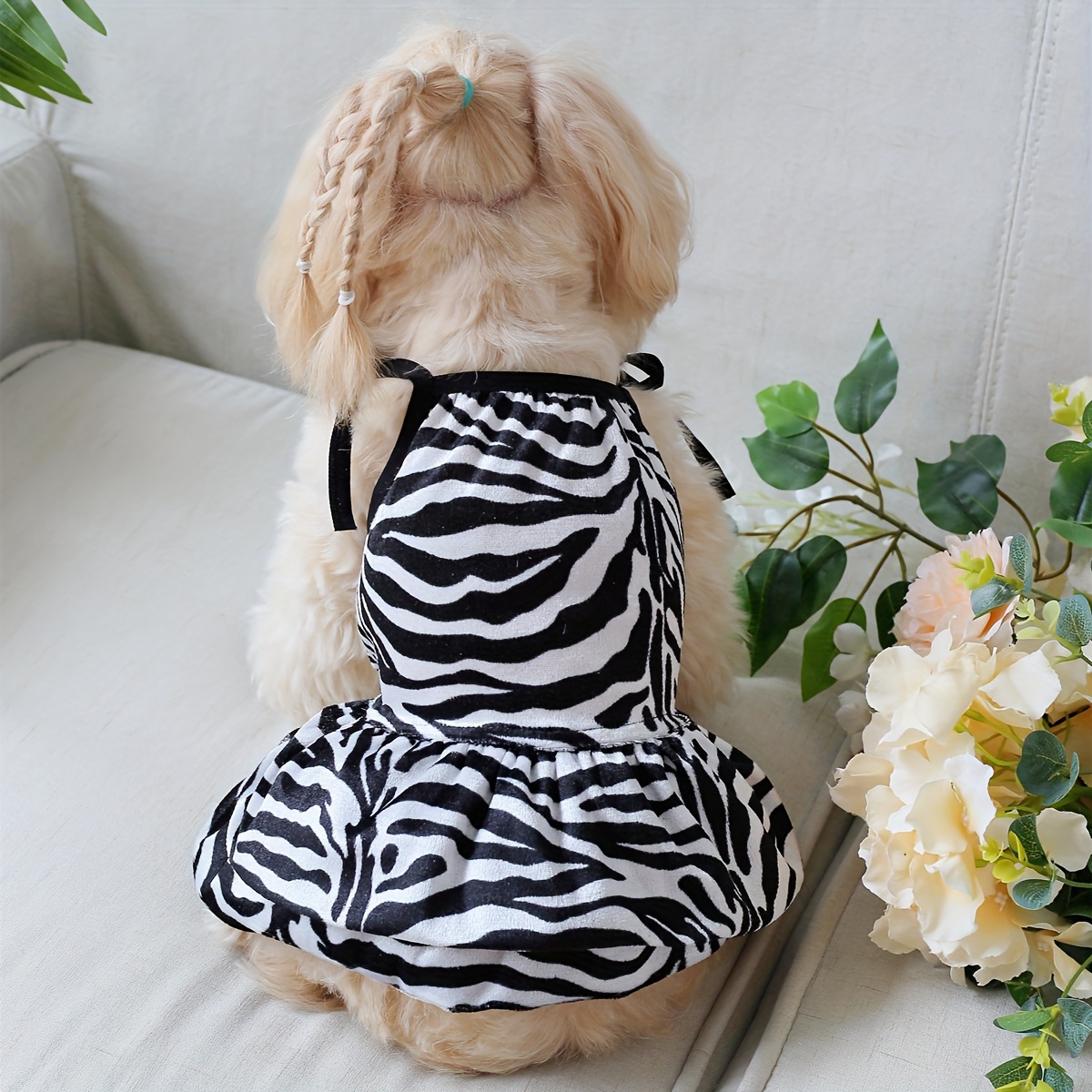 

1pc Zebra Striped Print Pet Tank Dog Dress, Comfy Trendy Dog Skirt Pet Costume For Holiday Party Walking