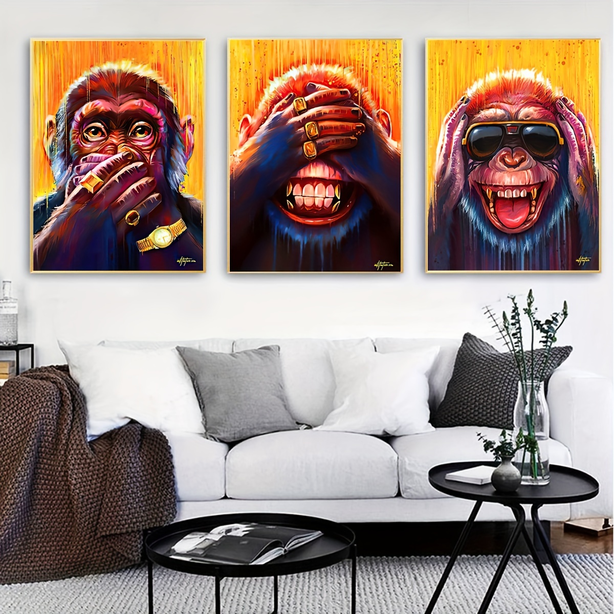 

3pcs/set Unframed Canvas Poster, Modern Art, 3 Funny Animal Monkey Posters, Ideal Gift For Bedroom Living Room Corridor, Wall Art, Wall Decor, Winter Decor, Room Decoration