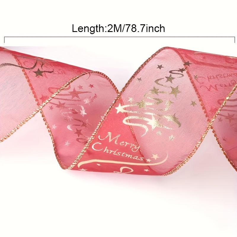 1pc, Christmas Tree Decoration, 2.48inchx78.74inch Red Ribbon Korean Style Printed Christmas Tree Decoration Supplies, Christmas Gift Packaging Decoration Ribbon, Bow Decoration Supplies