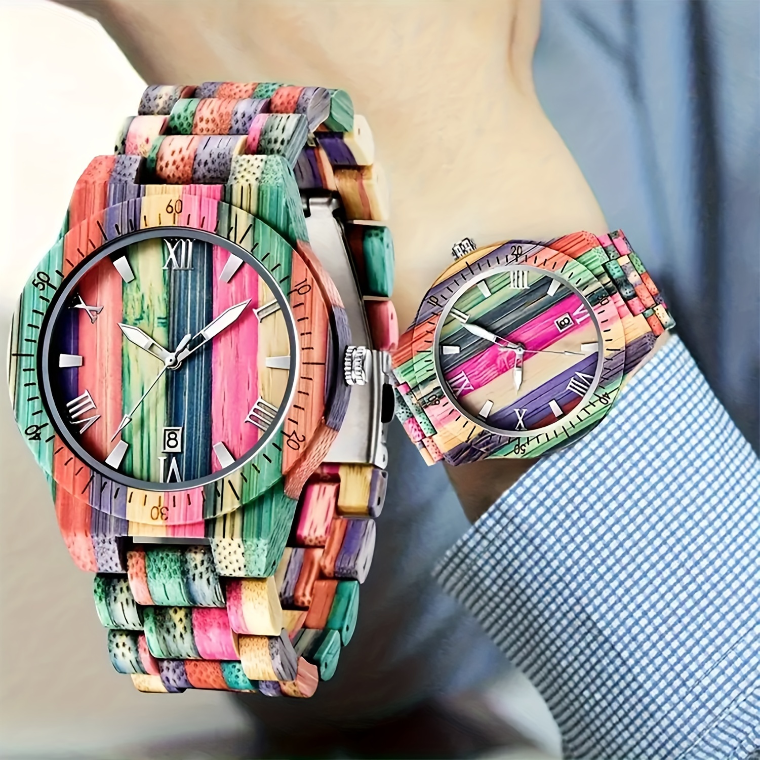 Outlet Men Watches with Handmade Colorful Bamboo Wood Watch Analog Quartz Wooden Watch