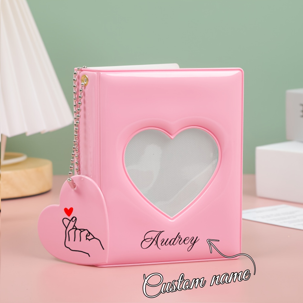 TEMU 1 Customizable Photo Album - Personalized 2d Name Macaron Color Pvc Mirror Leather 3-inch Polaroid Single-pocket Mini Album, Valentine's Day