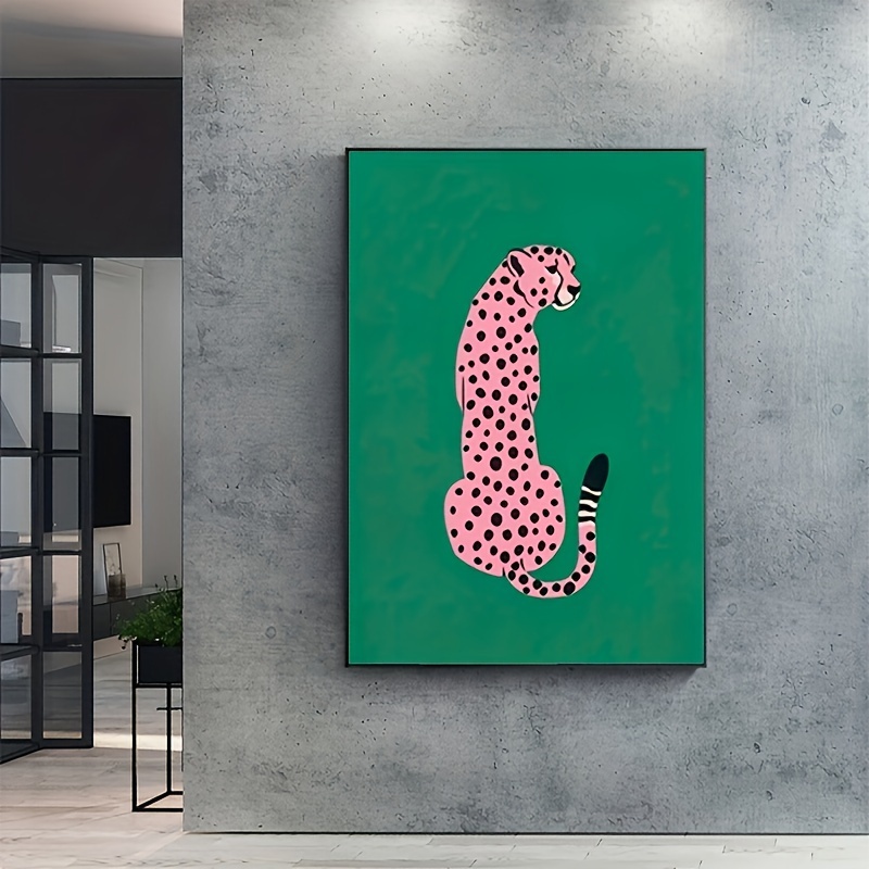 

Modern Minimalist Animal Print Canvas Art Print - On Green Background, Frameless Encaustic Painting Poster For Living Room, Bedroom, Bathroom, Dining Room Wall Decor - 1pc