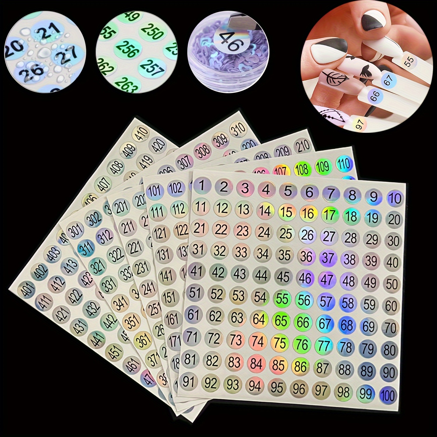 

Nail Polish Color Display Number Stickers, 2/5 Sheets Holographic Labels, Diy Manicure Tools For Nail Art Tips Organization And Marking, Unscented - Tools & Accessories