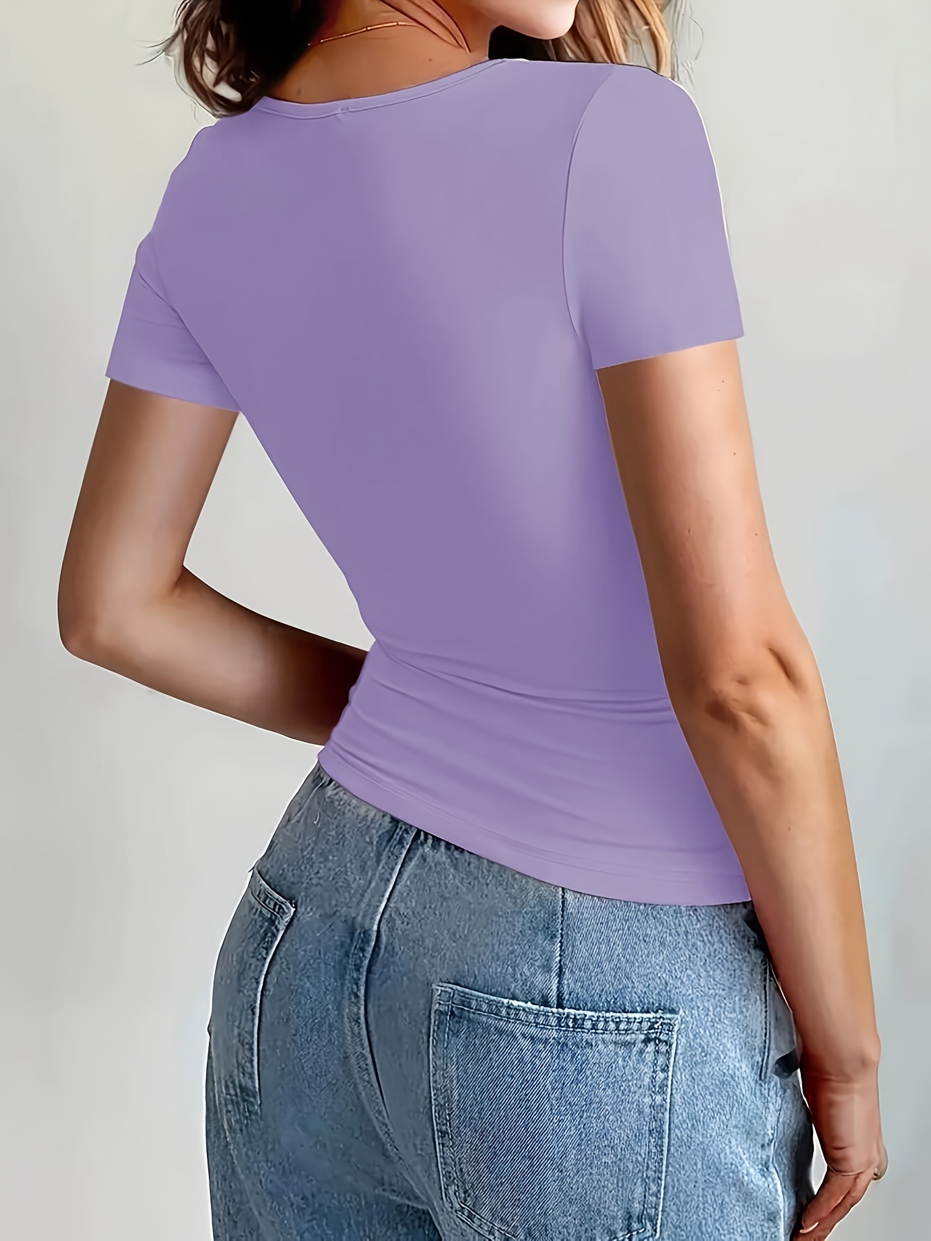 Women'S Y2K Crew Neck Short Sleeve Short Length Polyester T-Shirt, Solid Color, Slight Stretch, Knit Fabric, 180g/m?, No Belt, Pullovers Placket, No Chest Pad, Skinny Fit, for Daily Wear, Summer, School Return