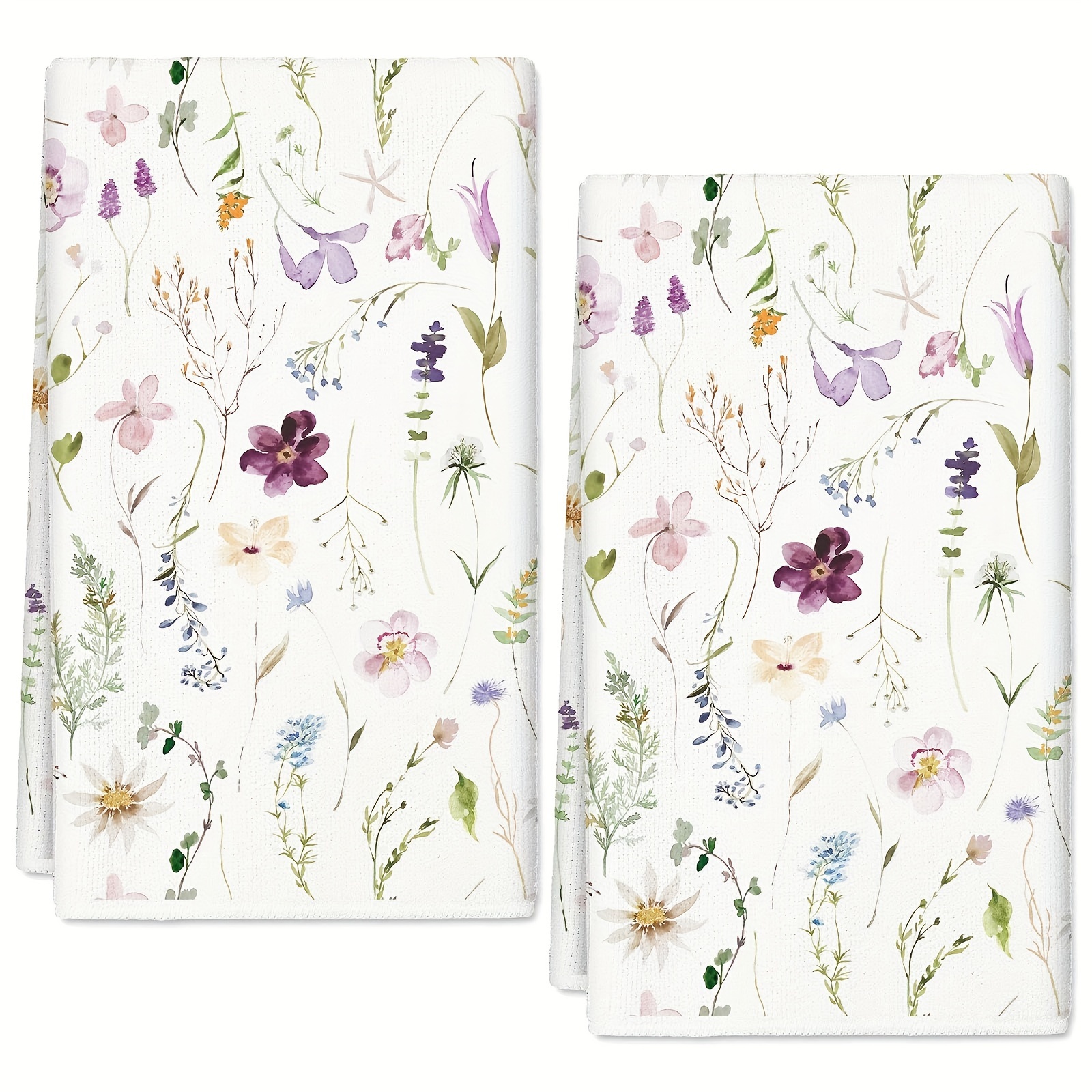 TEMU 2 Stück rustikale florale Küchentücher, superweiche Polyester-Tischtuch mit -Wildblumen-Motiv und Blattmotiv, maschinenwaschbar
