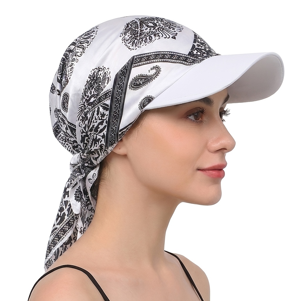 Image of Paisley Satin Scarf Baseball Cap With Brim, Headscarf Hat, Outdoor Travel Sun Hat