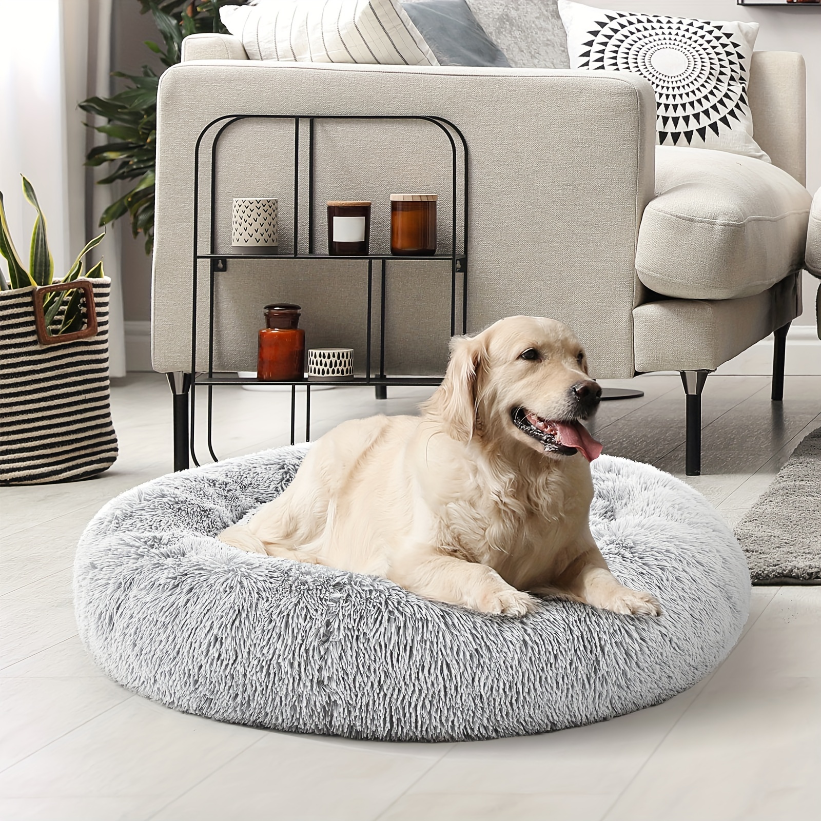 

Calming Dog Bed For Small/medium/large Dogs - Donut Washable Medium Pet Bed, Anti-slip Round Fluffy Plush Faux Fur Cat Bed, Fits Up To 45 Lbs Pets