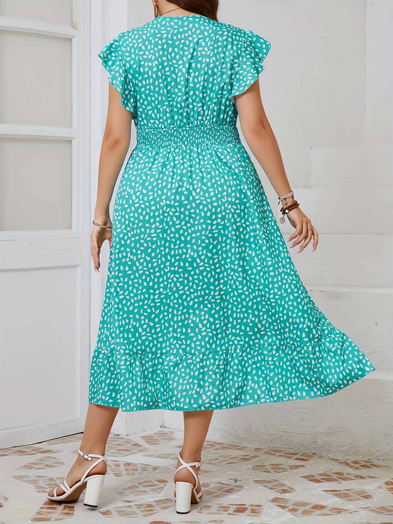 Women's Elegant Casual Cross Neck * Sleeve A-Line Dress - *-Length  H-Silhouette with Random Print, Breathable Non-Stretch Fabric for  Spring/Summer, Hand Wash Only, Summer Outfit, Flowy Skirt Style