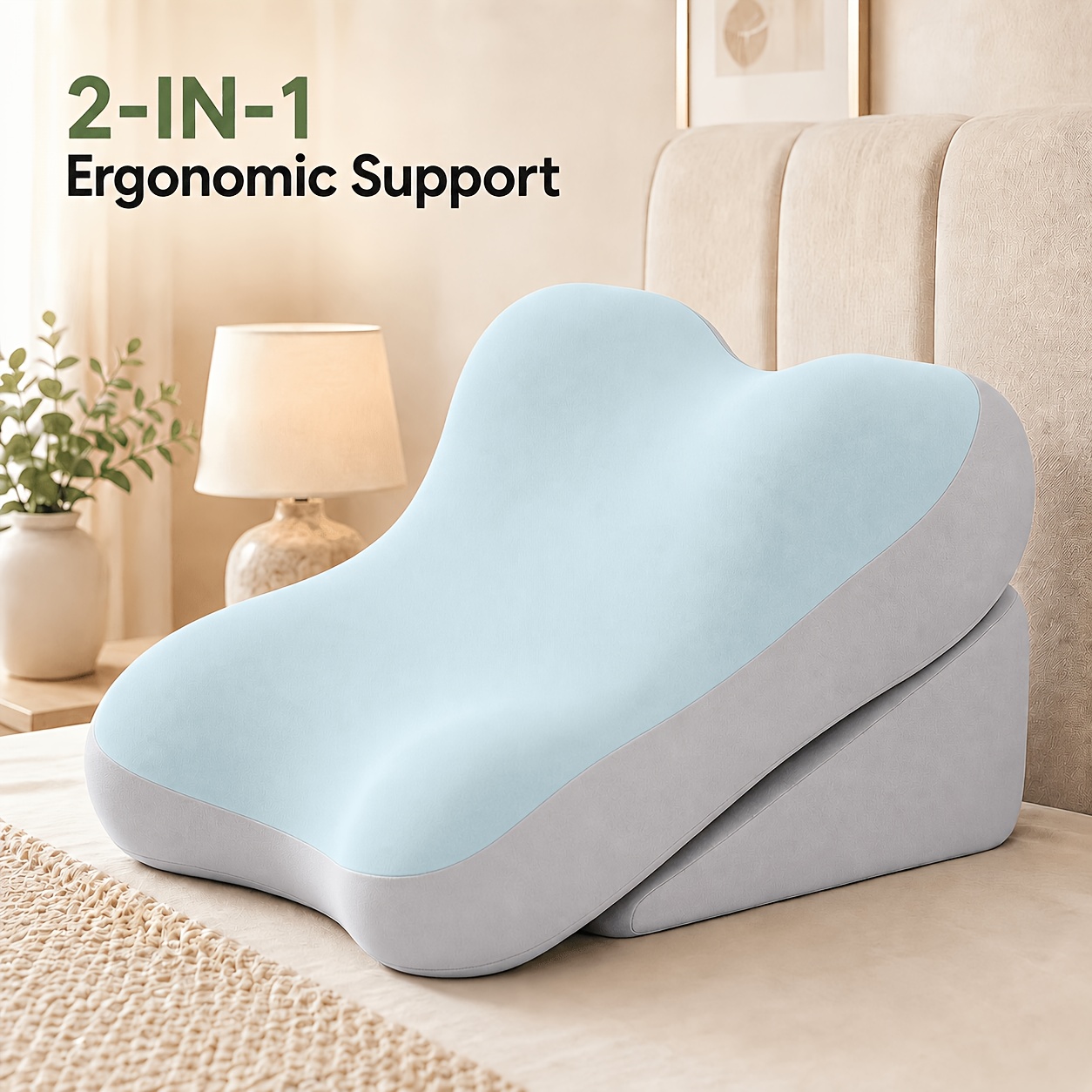 TEMU 2pcs, Bedside Reading Pillow, 2 Adjustable Triangular Pillows, Super Large Backrest, Suitable For Lying Down And Sitting Up, Suitable For