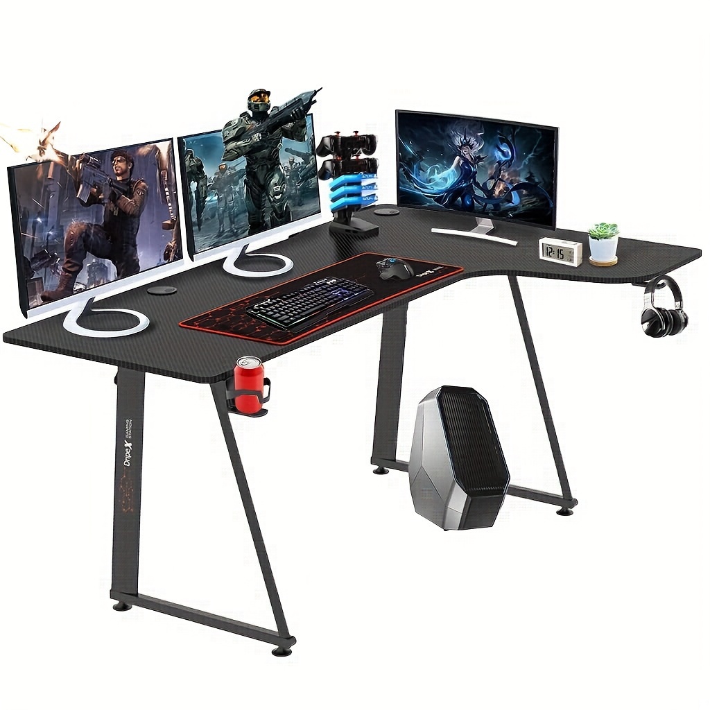TEMU Ergonomic Gaming Desk, L-shaped Computer Table, Large Gaming Desk With Beverage Basket And Headphone Hook, Suitable For Office And Home 160 X X 75cm