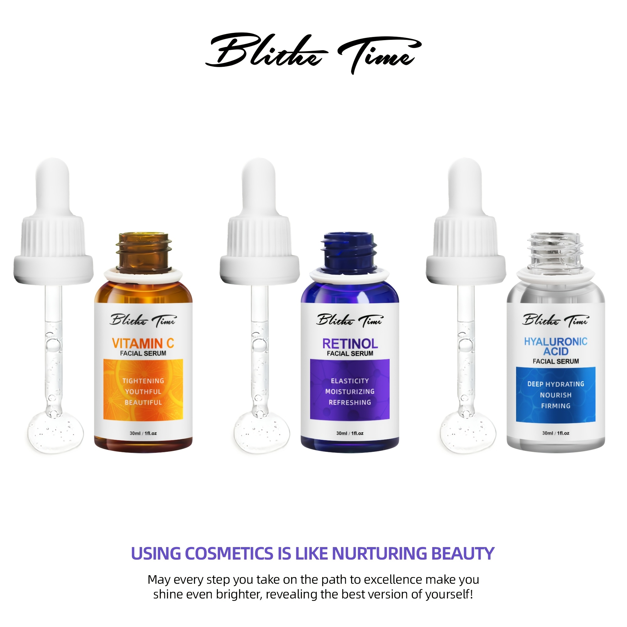 30ml * 3 komada/set Esencija za lice u tri bočice, Intenzivna hidratacija, Set za praznični poklon, Svijetlo bež set za njegu, Esencija za hidrataciju lica, Sadrži hijaluronsku kiselinu, vitamin C, retinol Sefralls